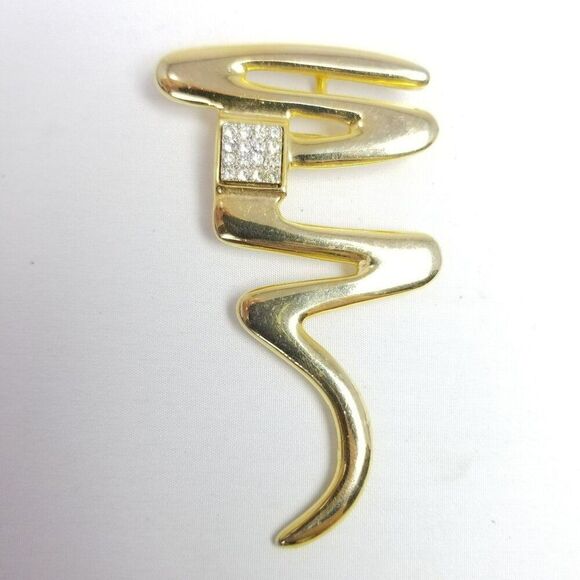Vintage Park Lane Zig Zag Squiggle Brooch, Gold Tone Rhinestone Lapel Pin - Picture 6 of 7